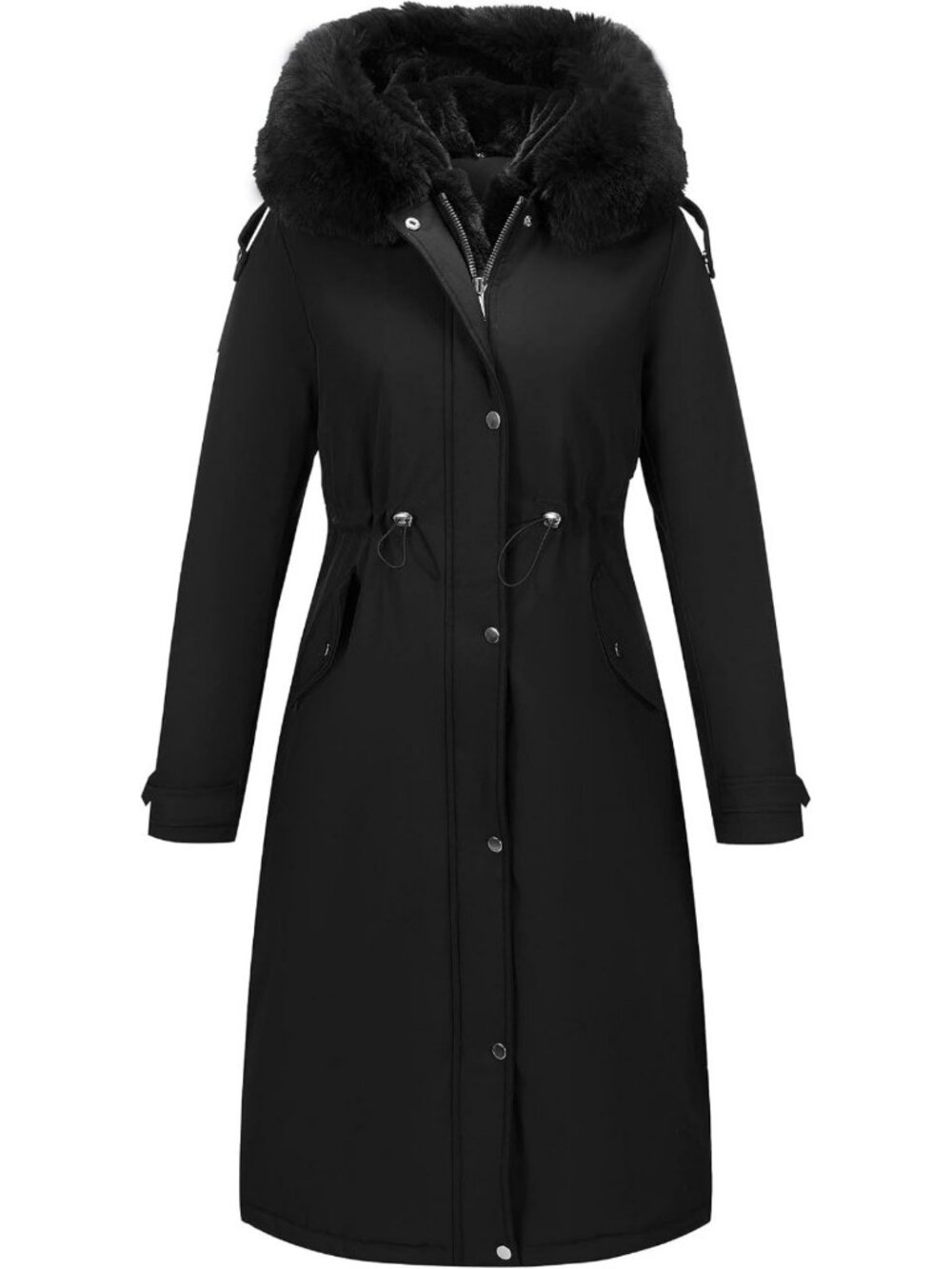 Cozy Women's Winter Puffer Coat, Long Parka with Fur Trim Hood, Warm Outerwear